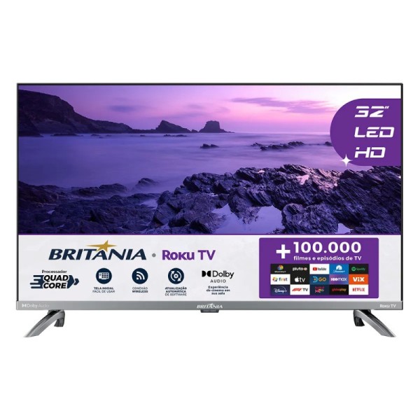 Smart TV 32” Britânia BTV32G7PR2CSGBLH LED Dolby Audio